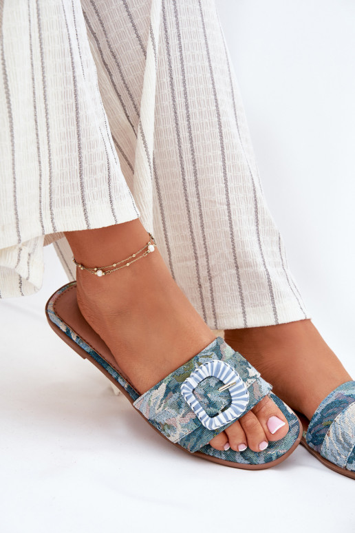 gelijk aan Damespantoffels versieren met gespen blauIn Clariola