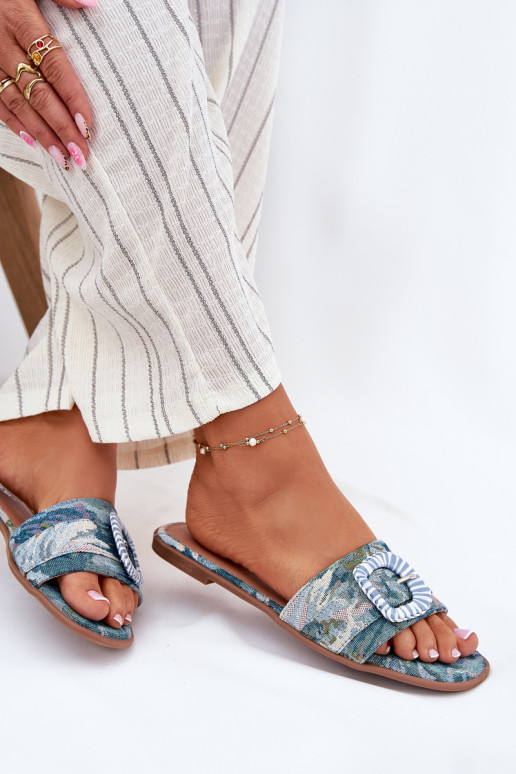 gelijk aan Damespantoffels versieren met gespen blauIn Clariola