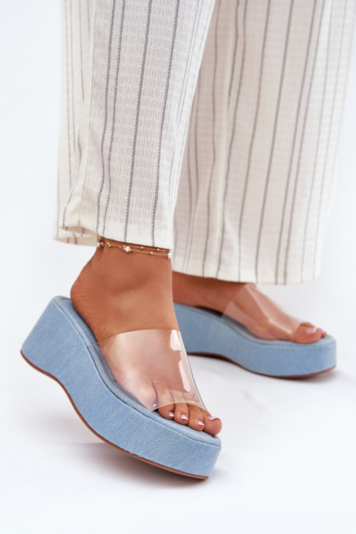 Damespantoffels Z Transparentnym Strepenem Op de INig Denim-materialen Meltiana Damespantoffels Z Transparentnym Strepenem Op de INig Denim-materialen Meltiana