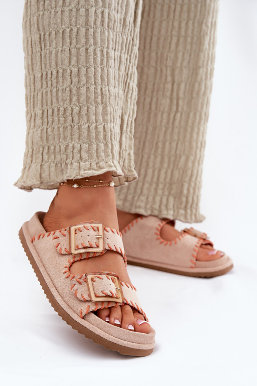 Damespantoffels met gespen I Ozdobnym Obszyciem beige Visley Damespantoffels met gespen I Ozdobnym Obszyciem beige Visley