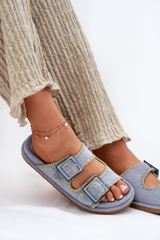 Damespantoffels met gespen I Ozdobnym Obszyciem blauIn Visley