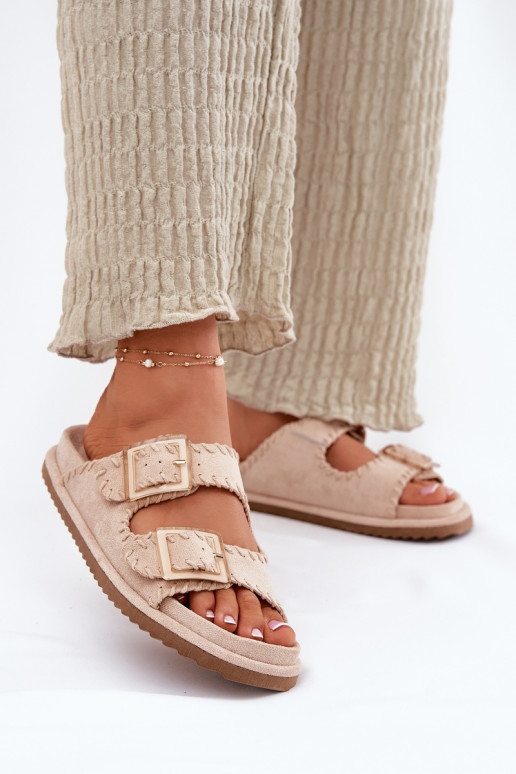 Damespantoffels met gespen I Ozdobnym Obszyciem beige Visley Damespantoffels met gespen I Ozdobnym Obszyciem beige Visley
