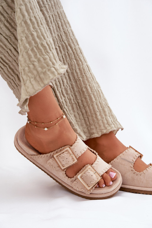 Damespantoffels met gespen I Ozdobnym Obszyciem beige Visley Damespantoffels met gespen I Ozdobnym Obszyciem beige Visley