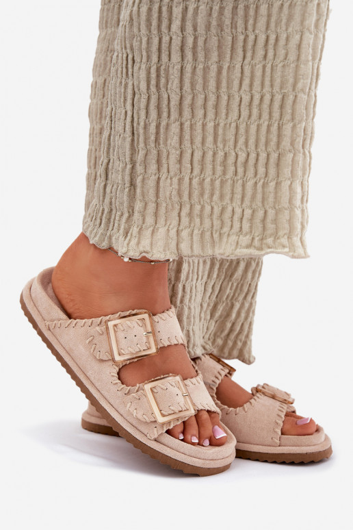 Damespantoffels met gespen I Ozdobnym Obszyciem beige Visley Damespantoffels met gespen I Ozdobnym Obszyciem beige Visley