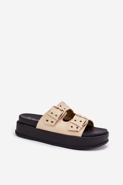 Damespantoffels met gespen met platform beige Nilatha Damespantoffels met gespen met platform beige Nilatha