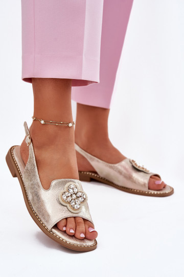 Dames sandalen met brede hakken Met sierlijk Detalem S.Barski KV51-080 gouden kleur 2