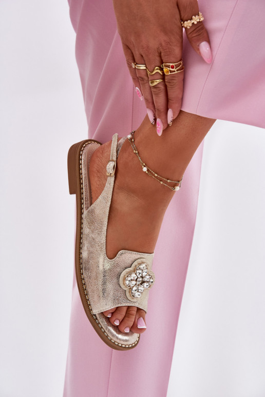 Dames sandalen met brede hakken Met sierlijk Detalem S.Barski KV51-080 gouden kleur