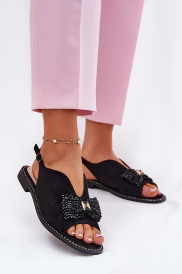 Dames sandalen met linten met brede hakken S.Barski KV51-014 zInart