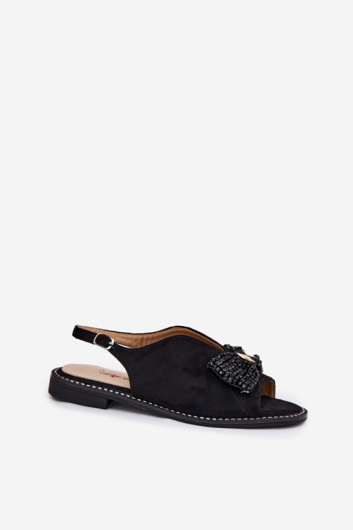 Dames sandalen met linten met brede hakken S.Barski KV51-014 zInart