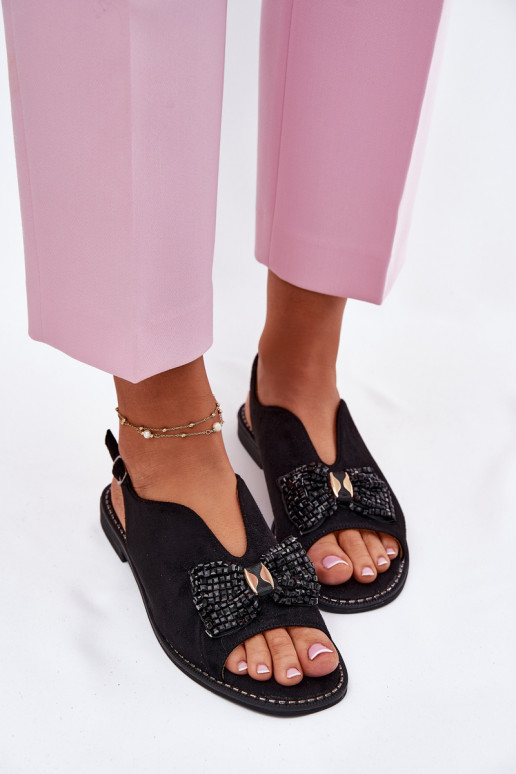 Dames sandalen met linten met brede hakken S.Barski KV51-014 zInart