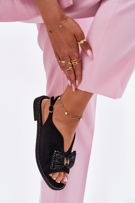 Dames sandalen met linten met brede hakken S.Barski KV51-014 zInart