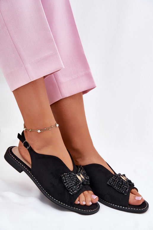 Dames sandalen met linten met brede hakken S.Barski KV51-014 zInart