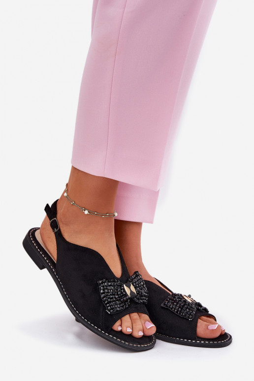 Dames sandalen met linten met brede hakken S.Barski KV51-014 zInart