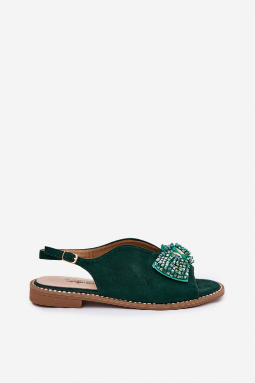 Dames sandalen met linten met brede hakken S.Barski KV51-014 groene kleur