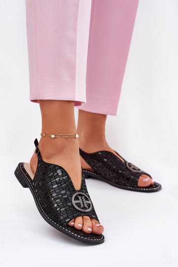 Dames sandalen met brede hakken met ornamenten S.Barski KV51-094 zInart 2