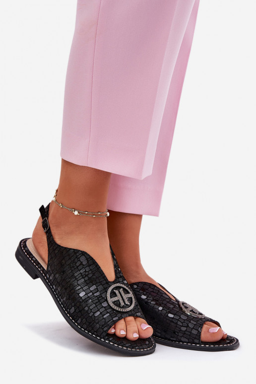 Dames sandalen met brede hakken met ornamenten S.Barski KV51-094 zInart