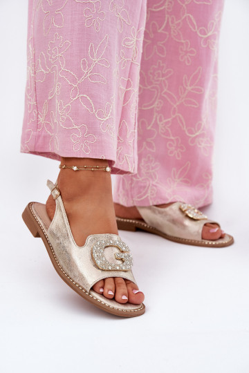 Dames sandalen Met sierlijk Detalem S.Barski KV51-081 gouden kleur 2