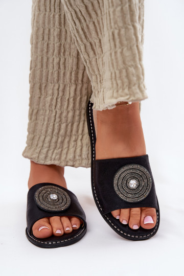 Damespantoffels met brede hakken met ornamenten S.Barski KV51-013 zInart