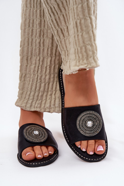 Damespantoffels met brede hakken met ornamenten S.Barski KV51-013 zInart