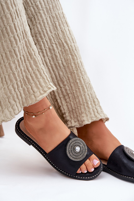 Damespantoffels met brede hakken met ornamenten S.Barski KV51-013 zInart