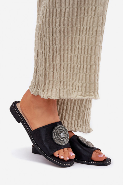 Damespantoffels met brede hakken met ornamenten S.Barski KV51-013 zInart