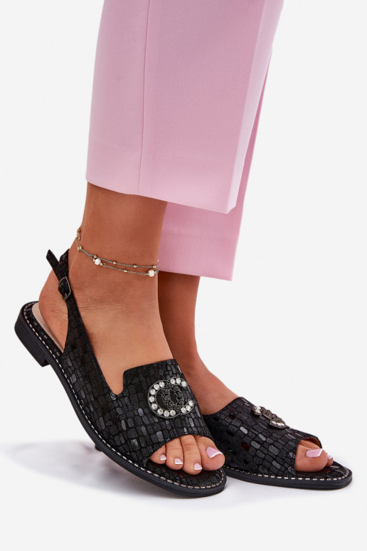 Dames sandalen met ornamenten met brede hakken S.Barski KV51-096 zInart