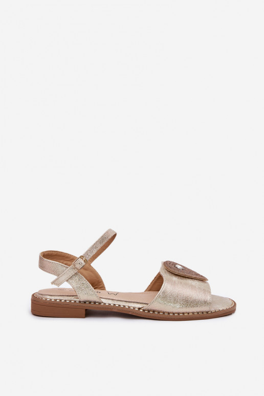 Dames sandalen met brede hakken met ornamenten S.Barski KV51-098 gouden kleur