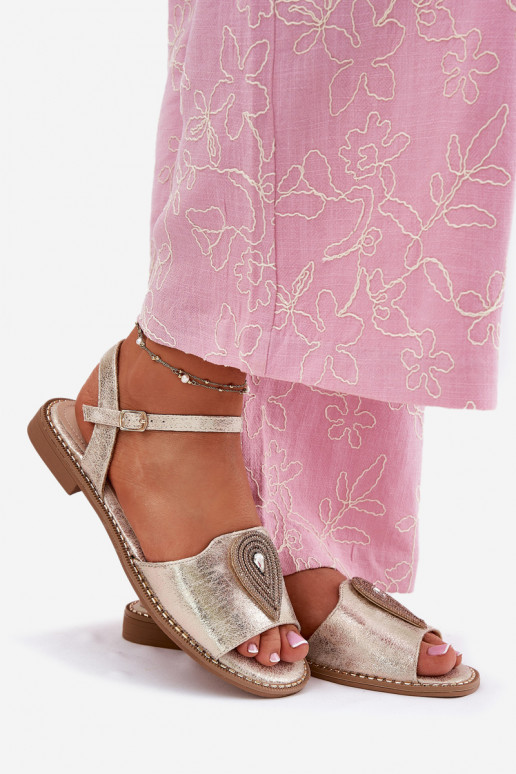 Dames sandalen met brede hakken met ornamenten S.Barski KV51-098 gouden kleur