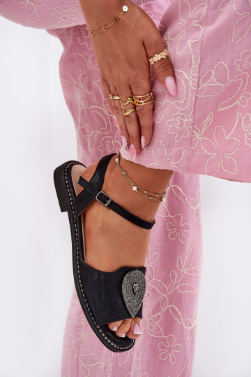 Dames sandalen met brede hakken met ornamenten S.Barski KV51-098 zInart 2