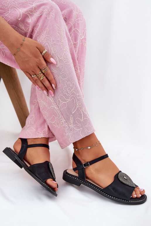 Dames sandalen met brede hakken met ornamenten S.Barski KV51-098 zInart