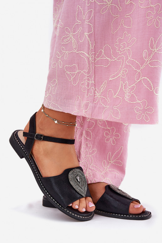 Dames sandalen met brede hakken met ornamenten S.Barski KV51-098 zInart