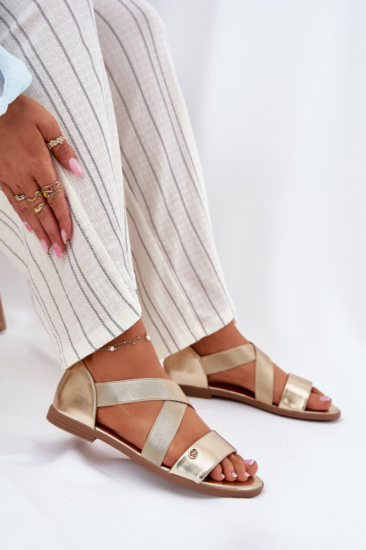 Sandalen voor dames Z Elastycznymi Paskami gouden kleur Het heeftrinea Sandalen voor dames Z Elastycznymi Paskami gouden kleur Het heeftrinea