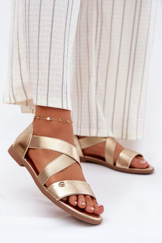 Sandalen voor dames Z Elastycznymi Paskami gouden kleur Het heeftrinea Sandalen voor dames Z Elastycznymi Paskami gouden kleur Het heeftrinea