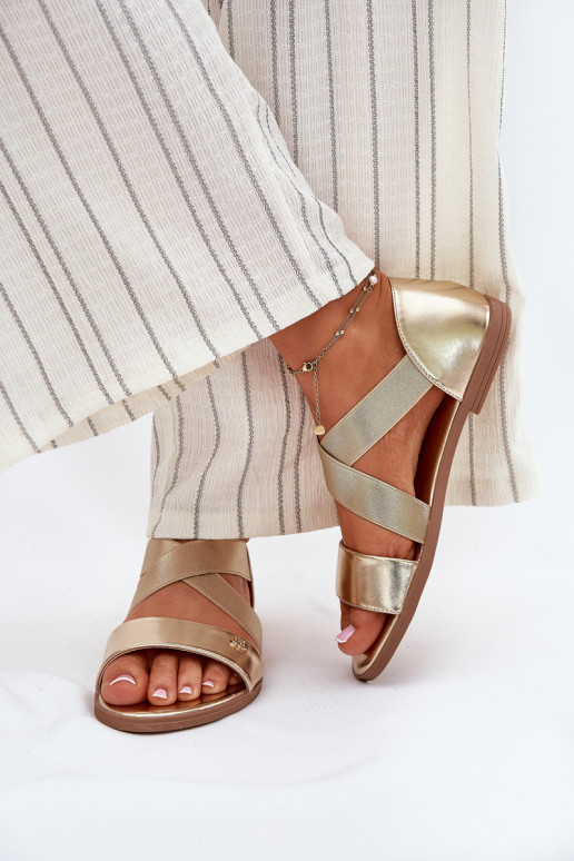 Sandalen voor dames Z Elastycznymi Paskami gouden kleur Het heeftrinea Sandalen voor dames Z Elastycznymi Paskami gouden kleur Het heeftrinea