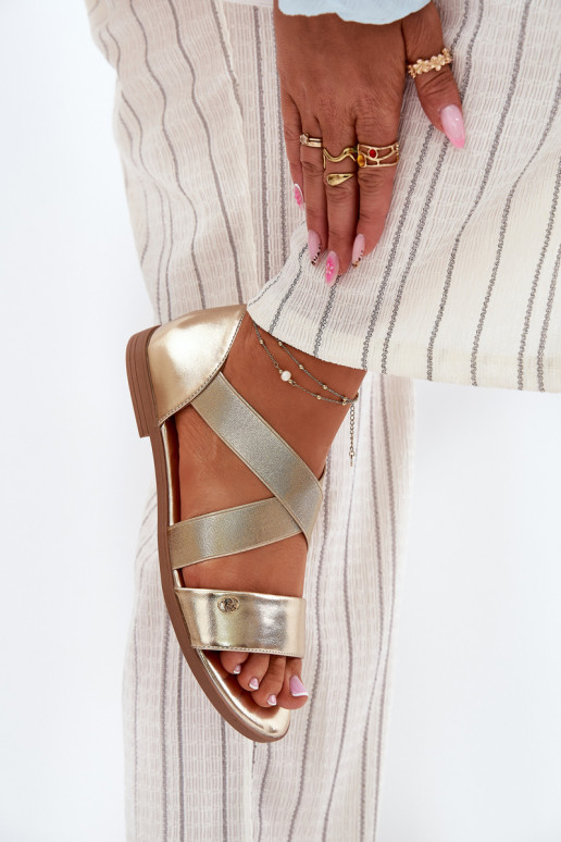 Sandalen voor dames Z Elastycznymi Paskami gouden kleur Het heeftrinea Sandalen voor dames Z Elastycznymi Paskami gouden kleur Het heeftrinea