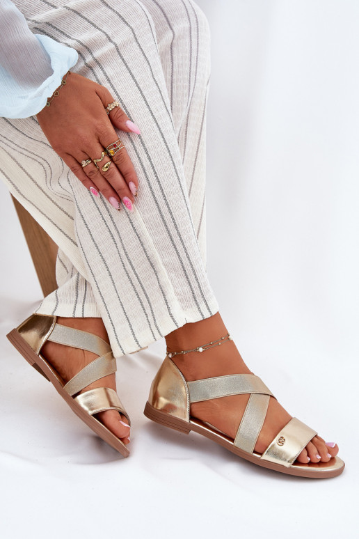 Sandalen voor dames Z Elastycznymi Paskami gouden kleur Het heeftrinea Sandalen voor dames Z Elastycznymi Paskami gouden kleur Het heeftrinea