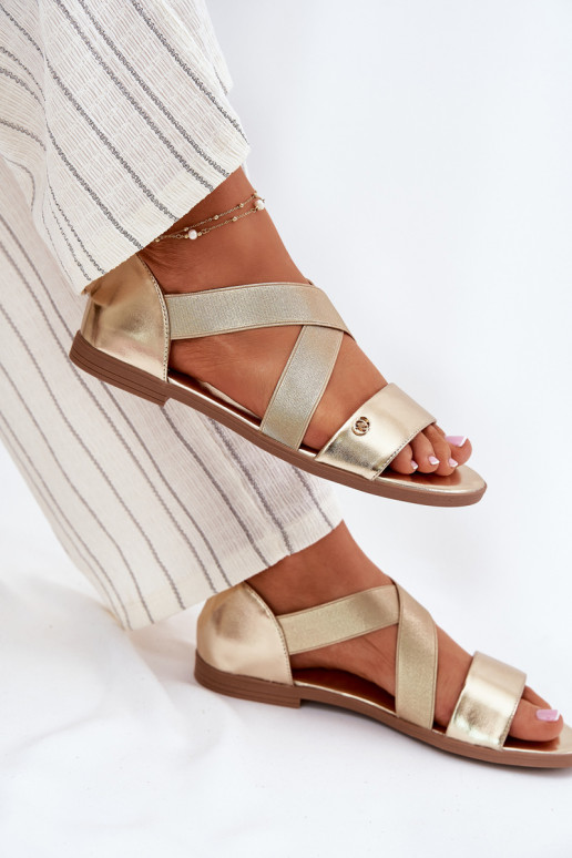 Sandalen voor dames Z Elastycznymi Paskami gouden kleur Het heeftrinea Sandalen voor dames Z Elastycznymi Paskami gouden kleur Het heeftrinea