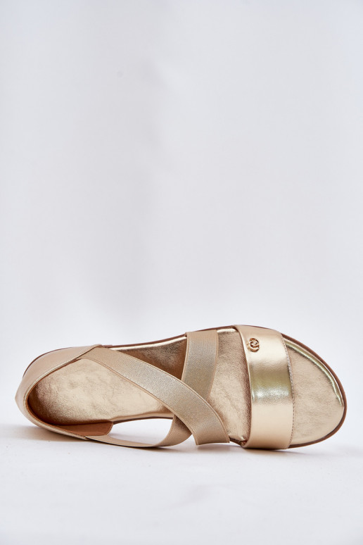 Sandalen voor dames Z Elastycznymi Paskami gouden kleur Het heeftrinea Sandalen voor dames Z Elastycznymi Paskami gouden kleur Het heeftrinea