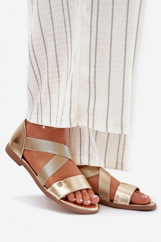 Sandalen voor dames Z Elastycznymi Paskami gouden kleur Het heeftrinea Sandalen voor dames Z Elastycznymi Paskami gouden kleur Het heeftrinea