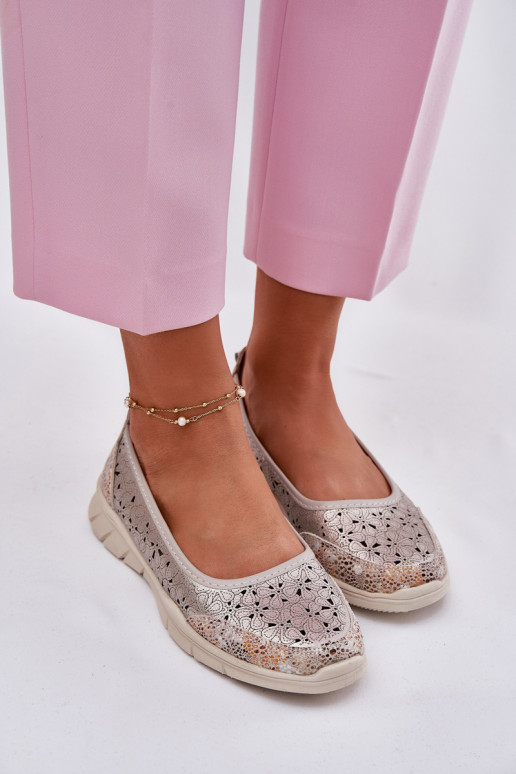 Leer met elementen van opengeInerkt Eenvoudig Ballerinas gouden kleur Leaneila Leer met elementen van opengeInerkt Eenvoudig Ballerinas gouden kleur Leaneila