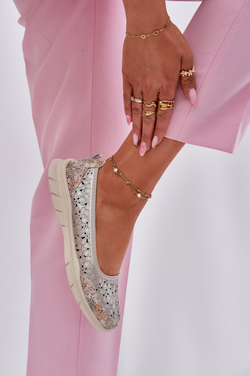 Leer met elementen van opengeInerkt Eenvoudig Ballerinas gouden kleur Leaneila Leer met elementen van opengeInerkt Eenvoudig Ballerinas gouden kleur Leaneila