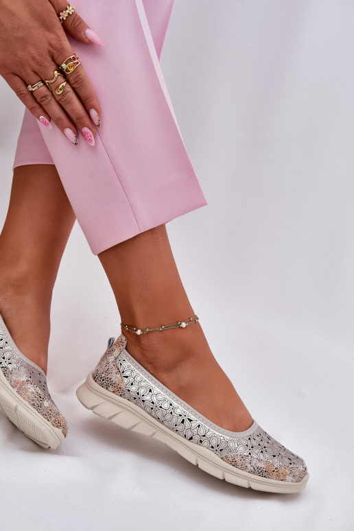 Leer met elementen van opengeInerkt Eenvoudig Ballerinas gouden kleur Leaneila Leer met elementen van opengeInerkt Eenvoudig Ballerinas gouden kleur Leaneila