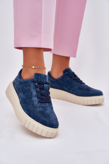van suède Sneakers model schoenen Dames met platform donkerblauIn RilInena