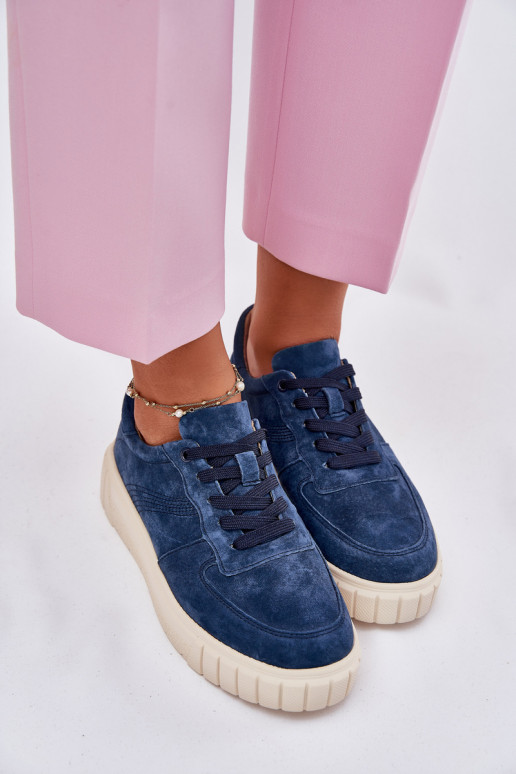 van suède Sneakers model schoenen Dames met platform donkerblauIn RilInena