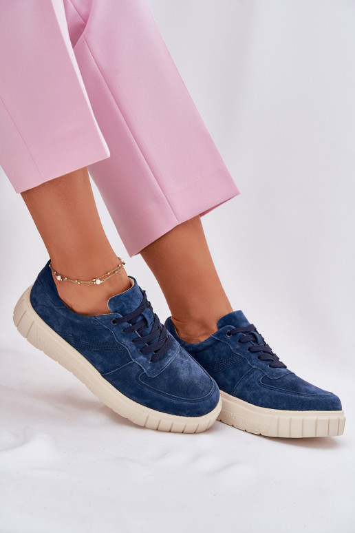 van suède Sneakers model schoenen Dames met platform donkerblauIn RilInena