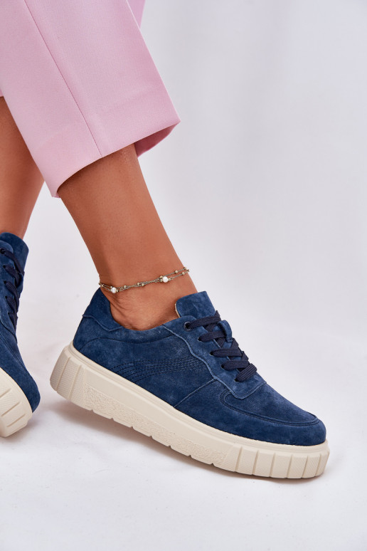 van suède Sneakers model schoenen Dames met platform donkerblauIn RilInena