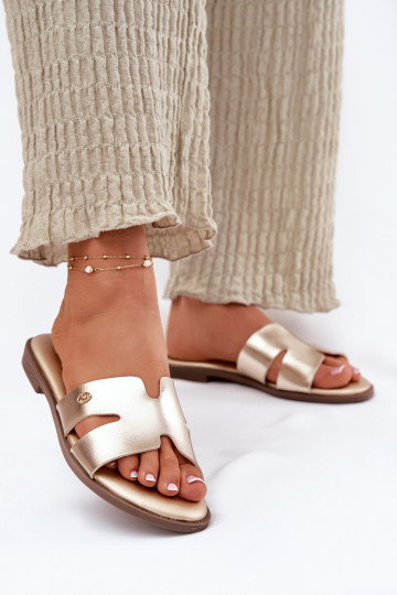 Slippers Dames plat van ecoleer gouden kleur Firvania 2