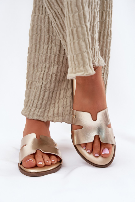 Slippers Dames plat van ecoleer gouden kleur Firvania