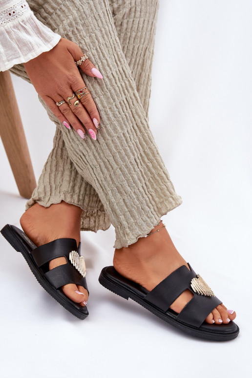 Damespantoffels met brede hakken met gouden details zInart Karinma