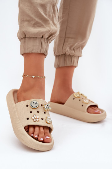 Damespantoffels LichtgeInicht pantoffels Z Przypinkami Vinceza 76055 beige